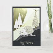 Blue White Origami Weihnachts-Igel auf einem Schli Karte (Vorderseite)