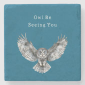 Blue White Owl   Steinuntersetzer (Vorderseite)