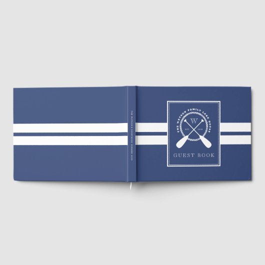 Blue White Paddle Lake House Monogram Gästebuch (Voll)