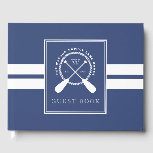 Blue White Paddle Lake House Monogram Gästebuch (Vorderseite)