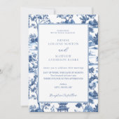 Blue & White Pagoda Chinoiserie Toile Hochzeit Einladung (Vorderseite)