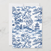 Blue & White Pagoda Chinoiserie Toile Hochzeit Einladung (Rückseite)