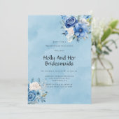 Blue White Paint Peony Rose Bridesmaids Luncheon Einladung (Stehend Vorderseite)