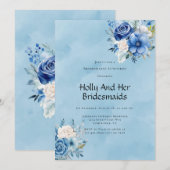 Blue White Paint Peony Rose Bridesmaids Luncheon Einladung (Vorne/Hinten)