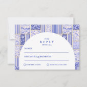 Blue White Patchwork Toile Wedding RSVP Karte (Vorderseite)