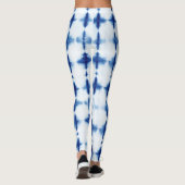 Blue White Pattern Shibori Indigo Blue Gefärbte Kr Leggings (Rückseite)