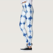 Blue White Pattern Shibori Indigo Blue Gefärbte Kr Leggings (Links)