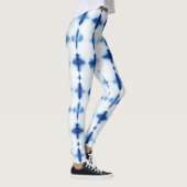 Blue White Pattern Shibori Indigo Blue Gefärbte Kr Leggings (Rechts)