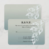 Blue White Peacock Feather Wedding RSVP Karte (Vorne/Hinten)
