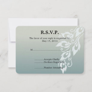 Blue White Peacock Feather Wedding RSVP Karte