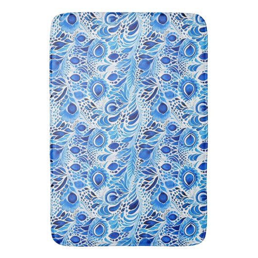Blue White Peacock Feathers Badematte (Vorderseite Vertikal)
