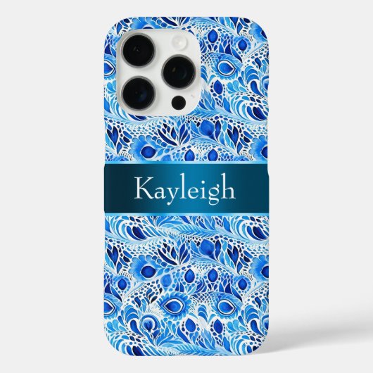 Blue White Peacock Feathers Case-Mate iPhone Hülle (Rückseite)