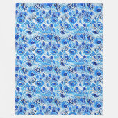 Blue White Peacock Feathers Fleecedecke (Vorderseite)