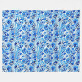 Blue White Peacock Feathers Fleecedecke (Vorderseite (Horizontal))