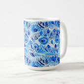 Blue White Peacock Feathers Kaffeetasse (VorderseiteRechts)