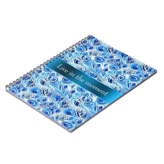 Blue White Peacock Feathers   Notizblock (Linke Seite)