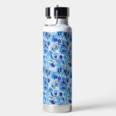 Blue White Peacock Feathers Trinkflasche (rechts)