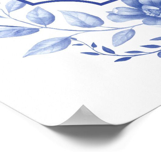 Blue White Peony Chinoiserie Brautparty Willkommen Poster (Ecke)