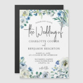 Blue White Peony Floral Chic Spring Garden Wedding Magneteinladung (Vorne/Hinten)