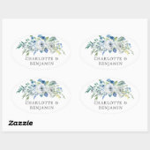 Blue White Peony Floral Custom Garden Wedding Ovaler Aufkleber (Blatt)