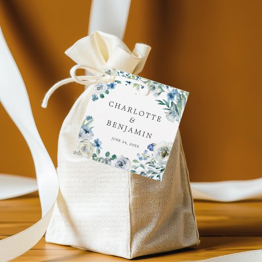 Blue White Peony Floral Custom Spring Wedding Geschenkanhänger