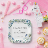 Blue White Peony Floral Custom Spring Wedding Pappteller (Party)