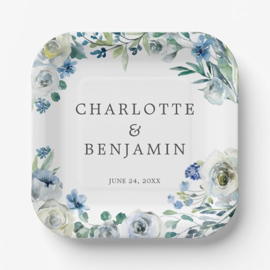 Blue White Peony Floral Custom Spring Wedding Pappteller (Vorderseite)