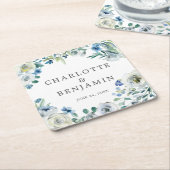 Blue White Peony Floral Custom Spring Wedding Rechteckiger Pappuntersetzer (angewinkelt)