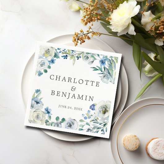 Blue White Peony Floral Custom Spring Wedding Serviette