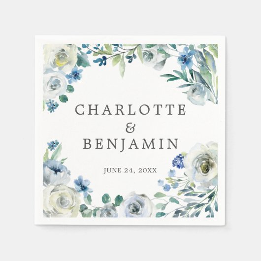 Blue White Peony Floral Custom Spring Wedding Serviette (Vorderseite)