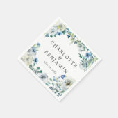 Blue White Peony Floral Custom Spring Wedding Serviette (Ecke)