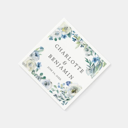 Blue White Peony Floral Custom Spring Wedding Serviette (Ecke)