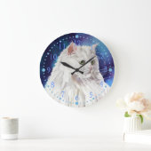 Blue White Persian Cat Portrait Cat Art Cat Wine C Große Wanduhr (Zuhause)