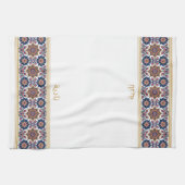 Blue White Persian Floral Personalised Wudhu Towel Geschirrtuch (Horizontal)