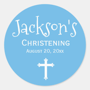 Blue White Personalisiert Christening Sticker Cros