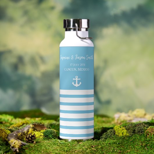 Blue White Personalisiert Hochzeit in Urlaubsort G Trinkflasche (Außenbereich)