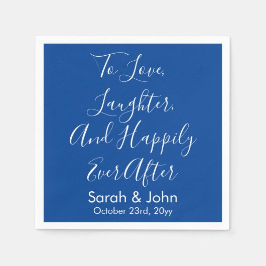 Blue White Personalisiert Script Hochzeitsempfang Serviette (Vorderseite)