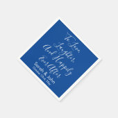 Blue White Personalisiert Script Hochzeitsempfang Serviette (Ecke)