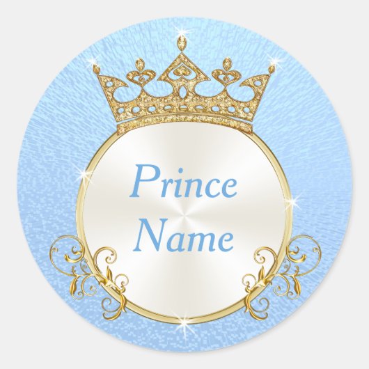 Blue White Personalize Prince Baby Shower Stickers (Vorderseite)
