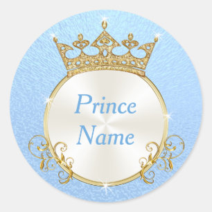 Blue White Personalize Prince Baby Shower Stickers
