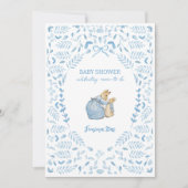 Blue White Peter the Rabbit Beatrix Baby Dusche Einladung (Vorderseite)