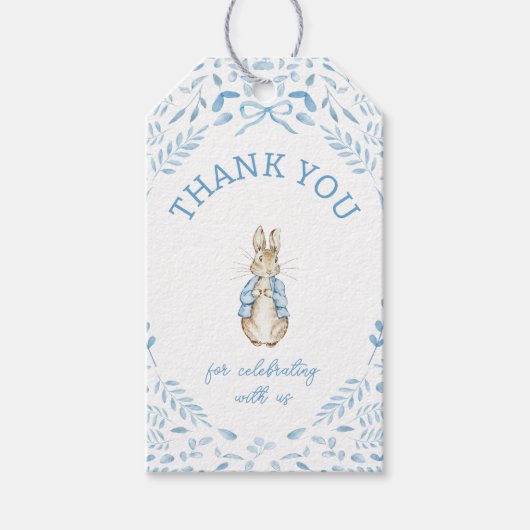 Blue White Peter the Rabbit Beatrix Baby Dusche Geschenkanhänger (Vorderseite)