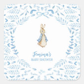 Blue White Peter the Rabbit Beatrix Baby Dusche Quadratischer Aufkleber (Vorderseite)