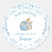 Blue White Peter the Rabbit Beatrix Baby Dusche Runder Aufkleber (Vorderseite)