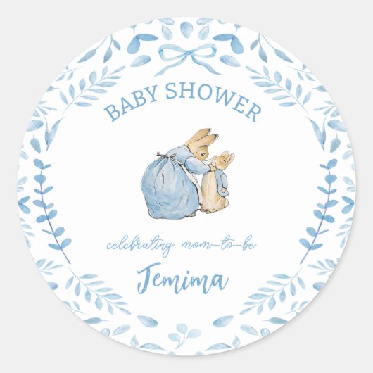 Blue White Peter the Rabbit Beatrix Baby Dusche Runder Aufkleber (Vorderseite)