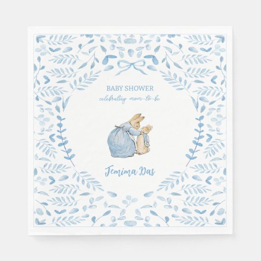 Blue White Peter the Rabbit Beatrix Baby Dusche Serviette (Vorderseite)