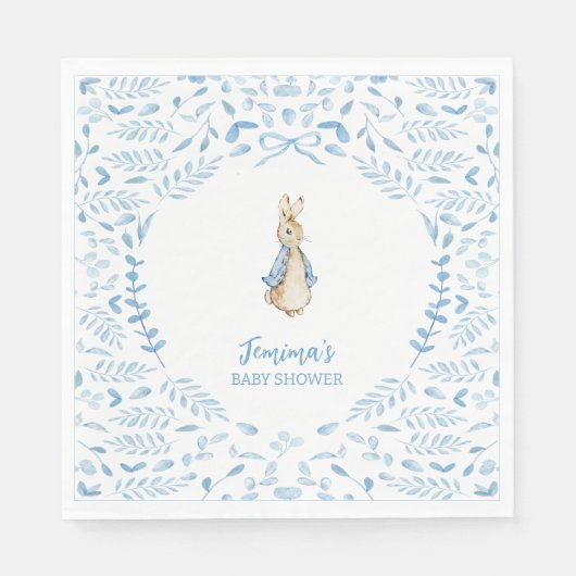 Blue White Peter the Rabbit Beatrix Baby Dusche Serviette (Vorderseite)