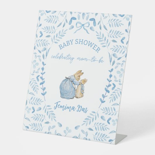 Blue White Peter the Rabbit Beatrix Baby Dusche Sockelschild (Vorderseite)