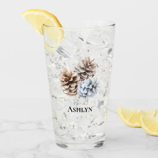 Blue White Pine Cones Weihnachten Glas (Vorderseite Ice)