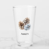 Blue White Pine Cones Weihnachten Glas (Vorderseite)